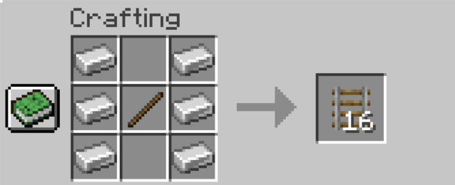 Crafting recipe for rails minecraft